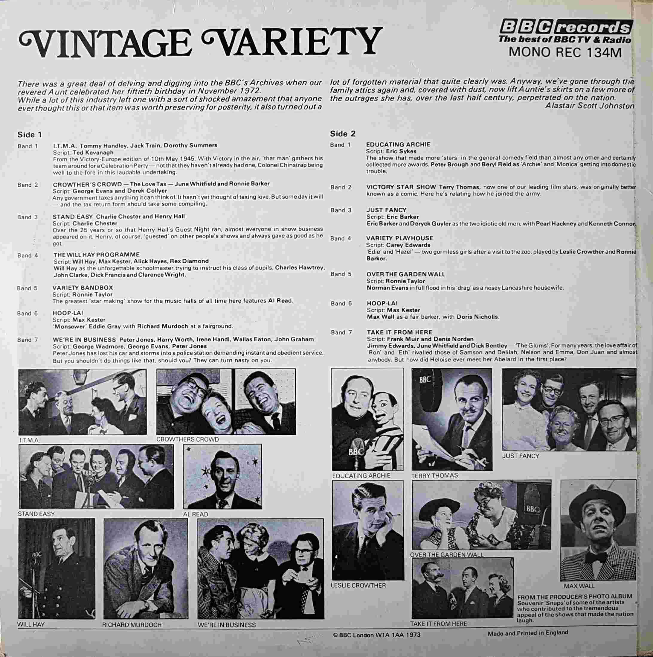 Picture of REC 134 Vintage variety by artist Various from the BBC records and Tapes library